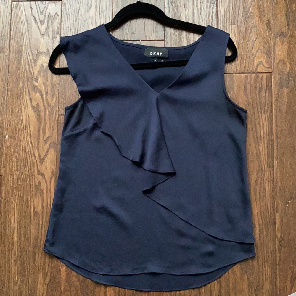 DKNY Navy Ruffled Blouse